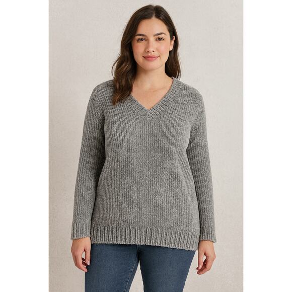 Orvis Gray Chenille V-Neck Pullover Sweater – Size Medium - Picture 3 of 6